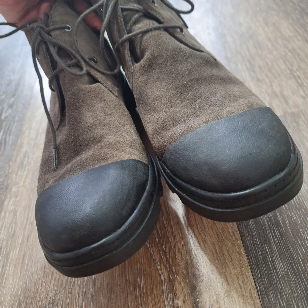 Eileen Fisher Reese Waterproof Suede Bootie In Mushroom Brown/ Gray, Sz 10